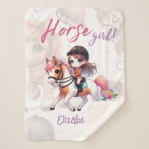 Personalized Dressage Rider Horse Girl Sherpa Blanket
