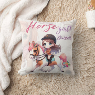 Personalized Dressage Rider Horse Girl Throw Pillow