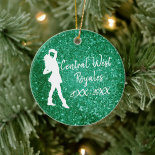 Personalized Drill Team   Green and White Ceramic Ornament