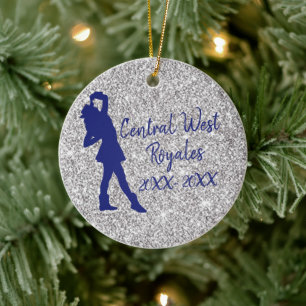 Personalized Drill Team   Navy Blue and Silver Ceramic Ornament