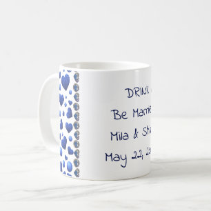 Personalized Drink, Blue glitter heart on whit Coffee Mug