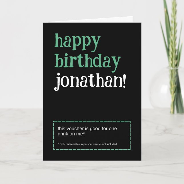 Personalized Drink Voucher Birthday Card (Front)