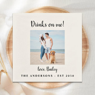 Personalized Drinks On Me Dog Photo Pet Wedding Napkin