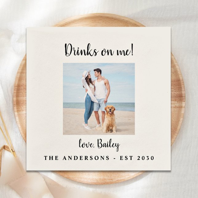 Personalized Drinks On Me Dog Photo Pet Wedding Napkin (Creator Uploaded)