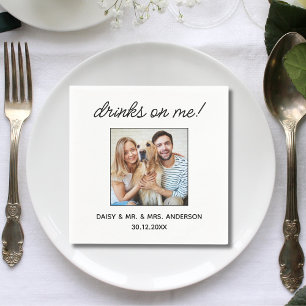 Personalized Drinks On Me Photo Pet Wedding Napkin