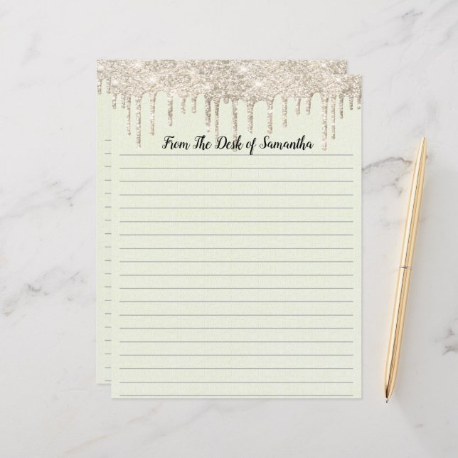 Personalized Dripping Glitter Lined Stationary (Front/Back In Situ)