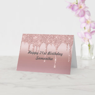 Personalized Dripping Glitter Rose Gold Card