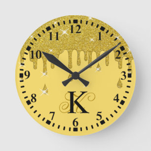 Personalized Dripping Gold Glitter Effect Sparkles Round Clock