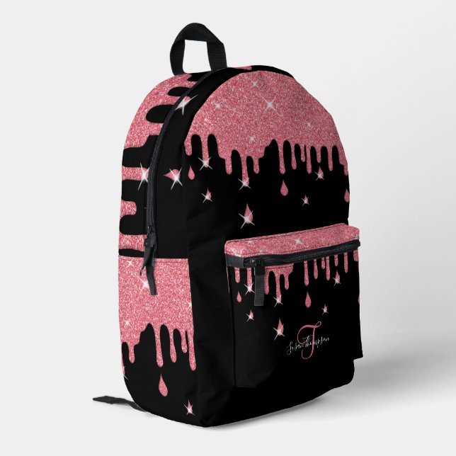 Personalized Dripping Pink Glitter Effect Sparkle Printed Backpack (Back Corner Left)