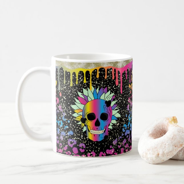 Personalized Dripping Skulls Design Coffee Mug Cup (With Donut)