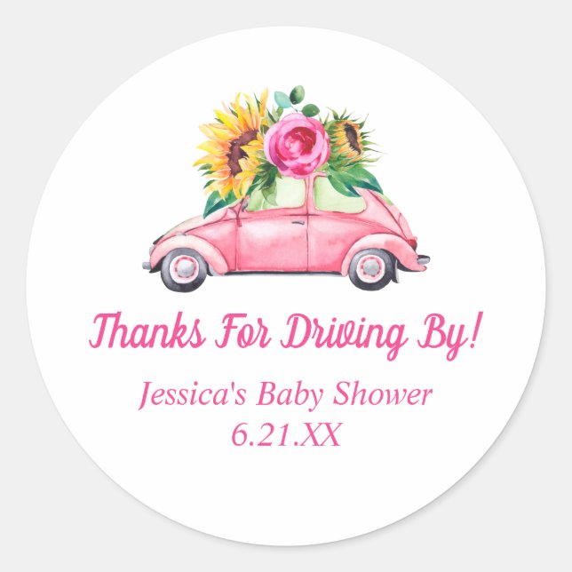 Personalized Drive By Baby Shower Favours Stickers (Front)