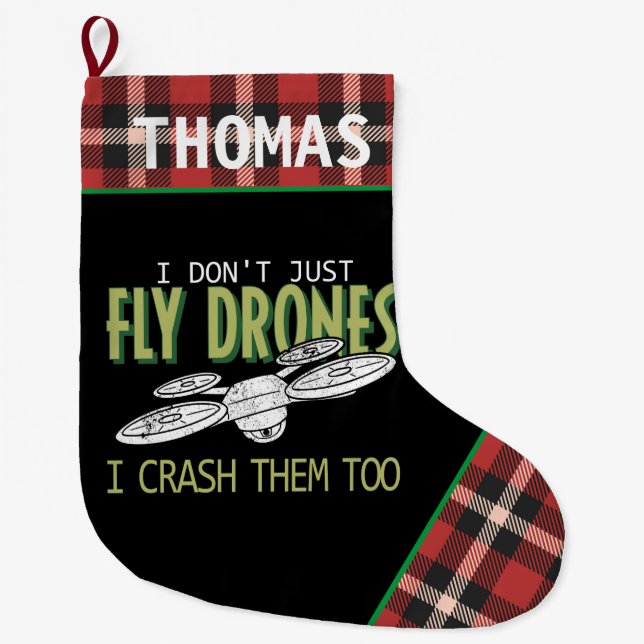 Personalized Drone Fly Crash Multirotor Quadcopter Large Christmas Stocking (Front)
