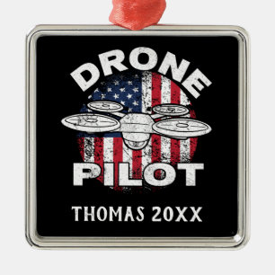 Personalized Drone Pilot Multirotor Quadcopte Metal Ornament