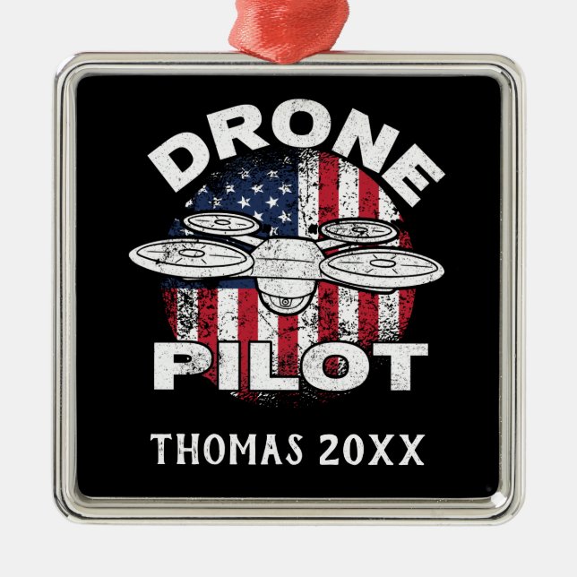 Personalized Drone Pilot Multirotor Quadcopte Metal Ornament (Front)