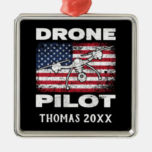 Personalized Drone Pilot Multirotor Quadcopter Metal Ornament