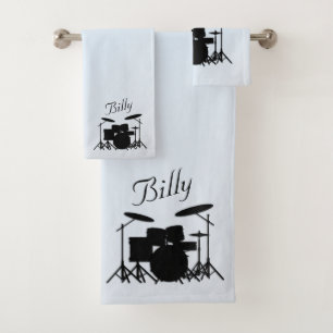 Personalized Drums Music Design Blue Bath Towel Set