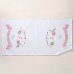 Personalized Dual Hearts Newlywed Beach Towel