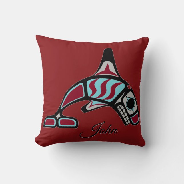 Personalized dual killer whale throw pillow (Front)