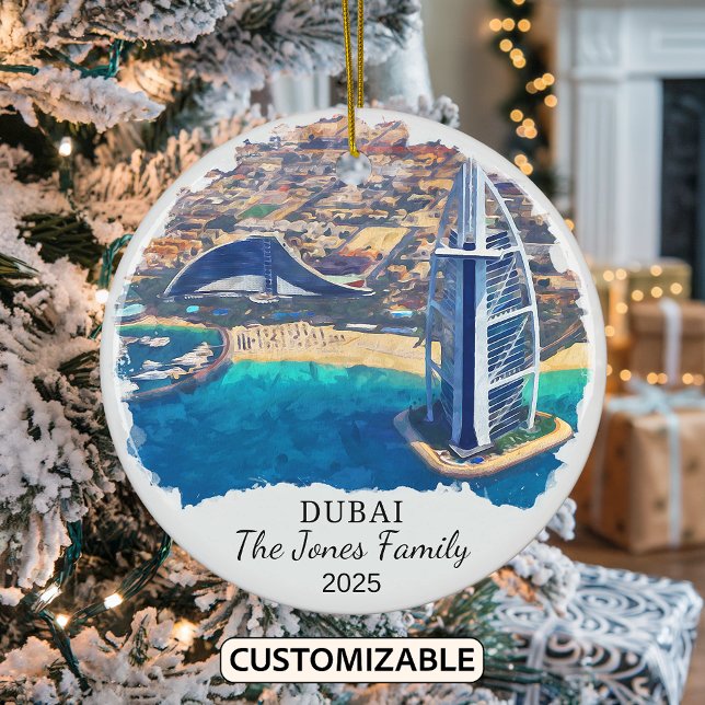 Personalized Dubai Ornament, Travel Gift Ceramic Ornament (Creator Uploaded)