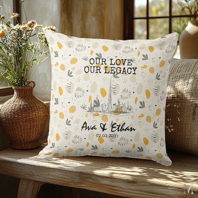 Personalized Dubai Skyline with Floral Pattern Throw Pillow (Creator Uploaded)