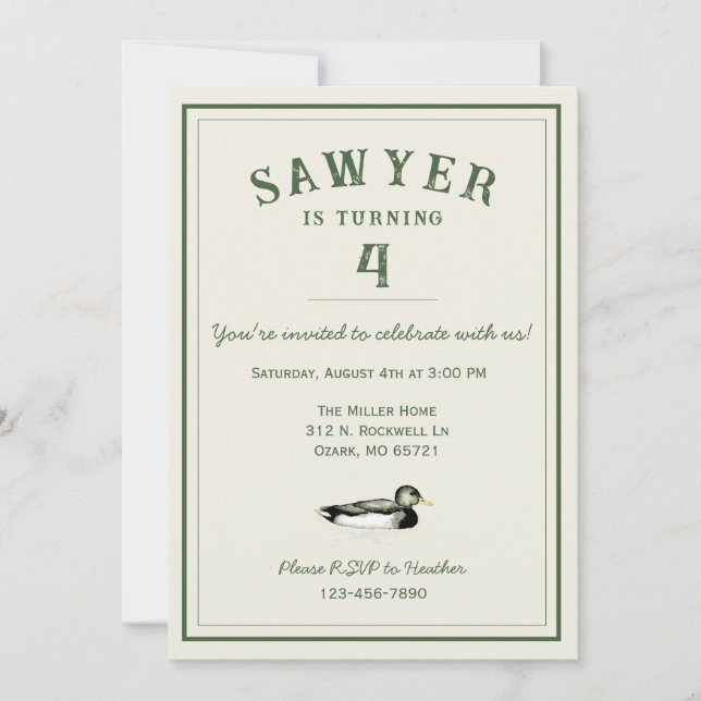 Personalized Duck Birthday Invitation (Front)