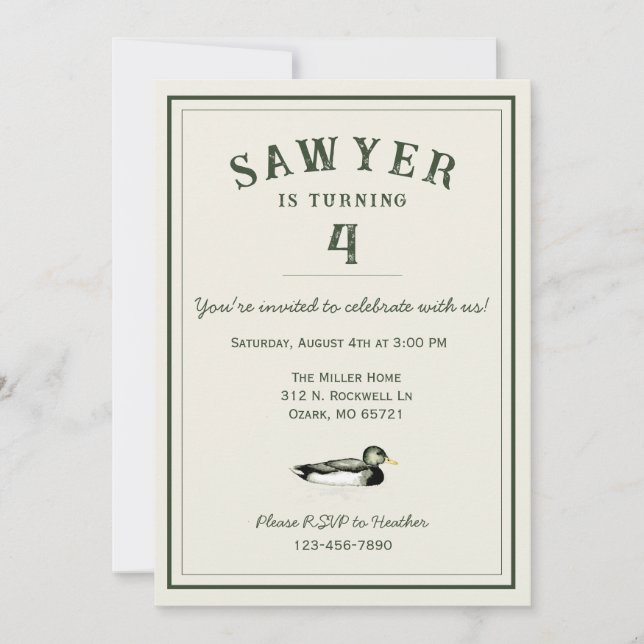 Personalized Duck Birthday Invitation (Devant)