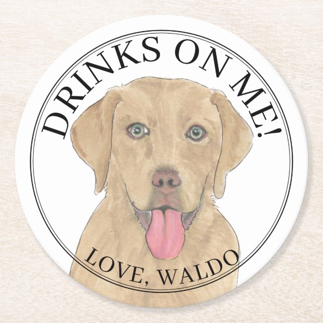Personalized Dudley Labrador Wedding Round Paper Coaster (Front)