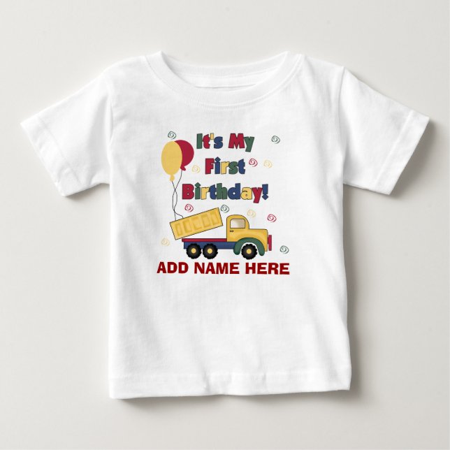 Personalized Dump Truck 1st Birthday Tshirt (Front)