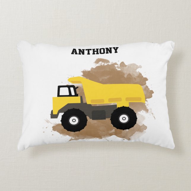 Personalized Dump Truck Construction Mud Accent Pillow (Front)