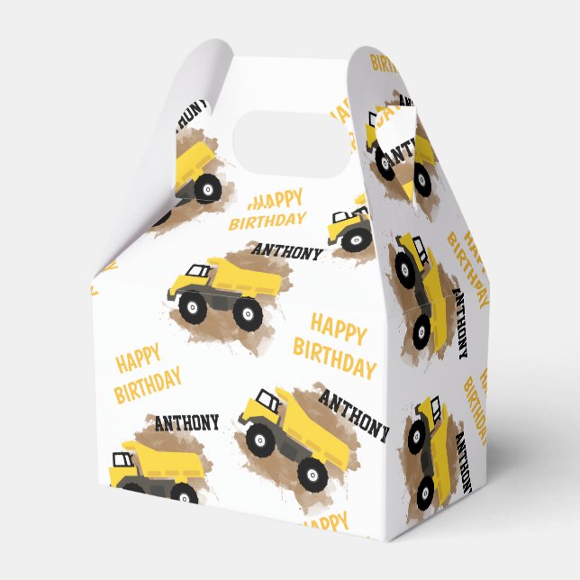 Personalized Dump Truck Construction Mud Boys Name Favor Box (Front Side)