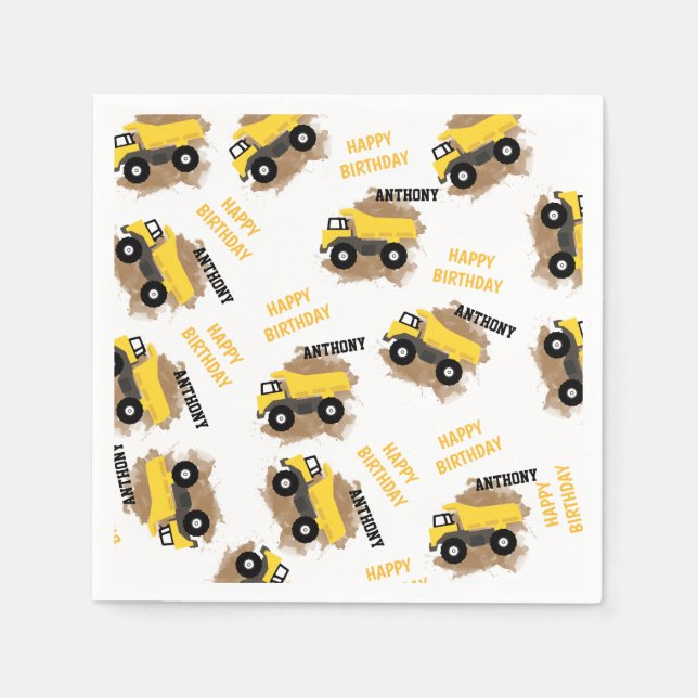 Personalized Dump Truck Construction Mud Boys Name Napkin (Front)