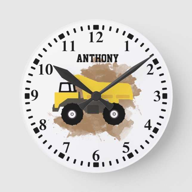 Personalized Dump Truck Construction Mud Round Clock (Front)