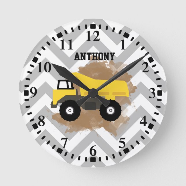 Personalized Dump Truck Construction Mud Round Clock (Front)