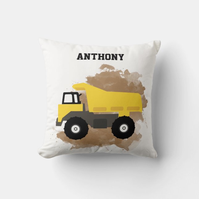 Personalized Dump Truck Construction Mud Throw Pillow (Front)