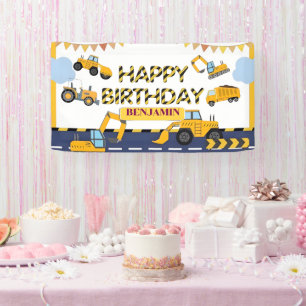 Personalized Dump Truck Excavator Party Backdrop  Banner