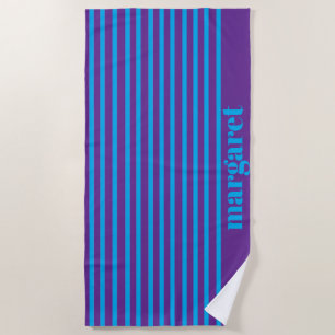 Personalized Dusky Blue Stripes Beach Towel