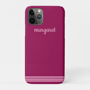 Personalized Dusky Maroon w/ Pink Stripes iPhone 11 Pro Case