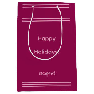 Personalized Dusky Maroon w/ Pink Stripes Medium Gift Bag