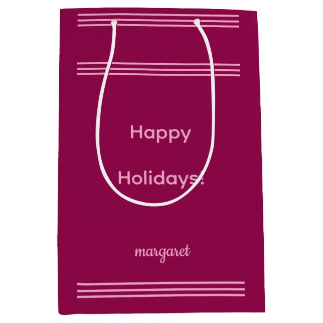 Personalized Dusky Maroon w/ Pink Stripes Medium Gift Bag (Front)