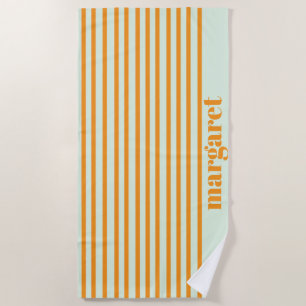 Personalized Dusky Orange Stripes Beach Towel
