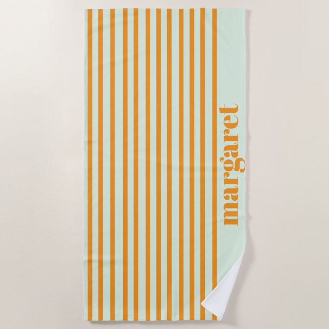 Personalized Dusky Orange Stripes Beach Towel (Front)