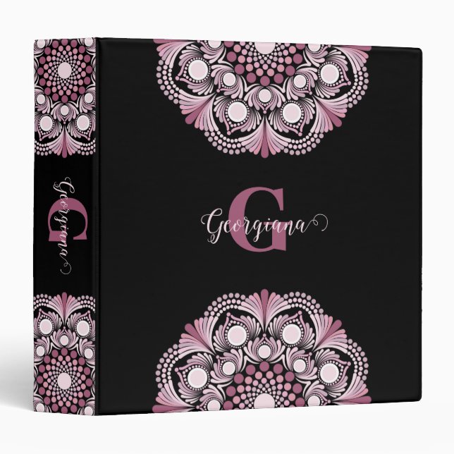 Personalized Dusky Rose Boho Floral Dot Mandala Binder (Front/Spine)
