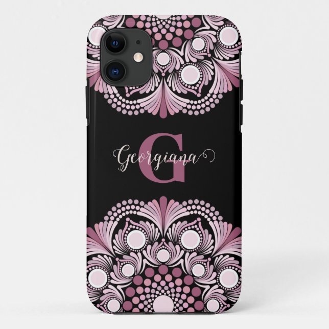 Personalized Dusky Rose Boho Floral Dot Mandala Case-Mate iPhone Case (Back)
