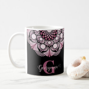 Personalized Dusky Rose Boho Floral Dot Mandala Coffee Mug
