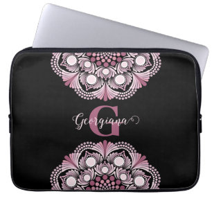 Personalized Dusky Rose Boho Floral Dot Mandala Laptop Sleeve