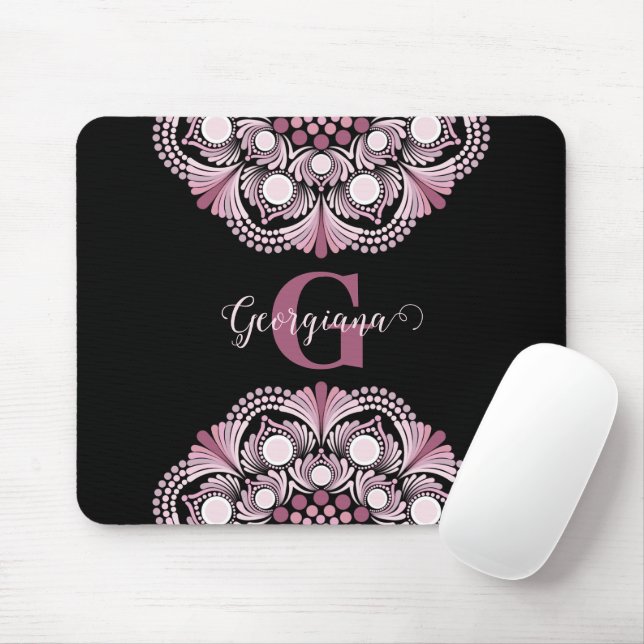 Personalized Dusky Rose Boho Floral Dot Mandala Mouse Pad (With Mouse)