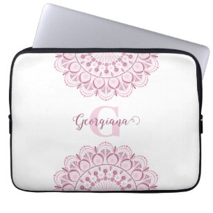 Personalized Dusky Rose Confetti Lace Dot Mandala Laptop Sleeve