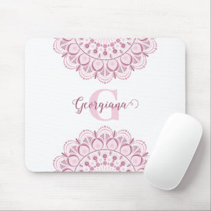 Personalized Dusky Rose Confetti Lace Dot Mandala Mouse Pad