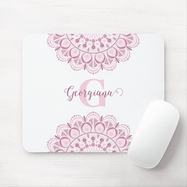 Personalized Dusky Rose Confetti Lace Dot Mandala Mouse Pad (With Mouse)
