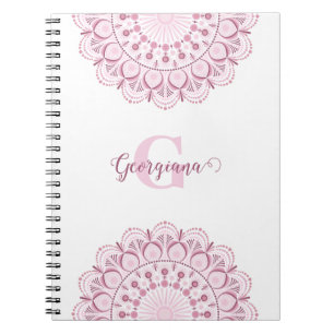 Personalized Dusky Rose Confetti Lace Dot Mandala Notebook